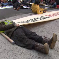 Les manifestants sont invités à se coucher par terre
